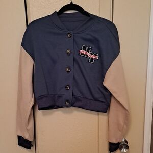 SHEIN Two-Tone Bomber Jacket in Blue and Cream